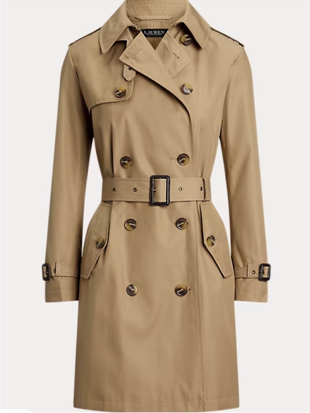 Lauren Ralph Lauren Double-Breasted Cotton-Blend Trench Coat, Sand, S - Picture 3 of 16
